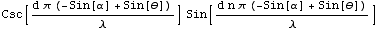 Csc[(d π (-Sin[α] + Sin[θ]))/λ] Sin[(d n π (-Sin[α] + Sin[θ]))/λ]