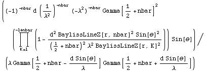 ((-1)^(-nbar) d (1/λ^2)^(-nbar) (-λ^2)^(-nbar) Gamma[1/2 + nbar]^2 (Underoverscript[ ... ;])/(λ Gamma[1/2 + nbar - (d Sin[θ])/λ] Gamma[1/2 + nbar + (d Sin[θ])/λ])
