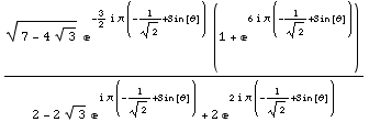 ((7 - 4 3^(1/2))^(1/2) e^(-3/2 i π (-1/2^(1/2) + Sin[θ])) (1 + e^(6 i π (-1/2^( ... - 2 3^(1/2) e^(i π (-1/2^(1/2) + Sin[θ])) + 2 e^(2 i π (-1/2^(1/2) + Sin[θ])))