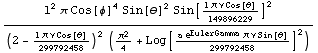 (l^2 π Cos[φ]^4 Sin[θ]^2 Sin[(l π ν Cos[θ])/149896229]^2)/((2 -  ... [θ])/299792458)^2 (π^2/4 + Log[(a e^EulerGamma π ν Sin[θ])/299792458]^2))