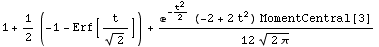 1 + 1/2 (-1 - Erf[t/2^(1/2)]) + (e^(-t^2/2) (-2 + 2 t^2) MomentCentral[3])/(12 (2 π)^(1/2))